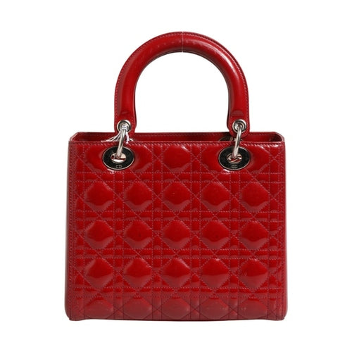 Christian Dior Cherry Red Patent Leather Cannage Quilting Small Lady Dior Bag