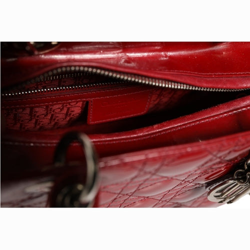 Christian Dior Cherry Red Patent Leather Cannage Quilting Small Lady Dior Bag