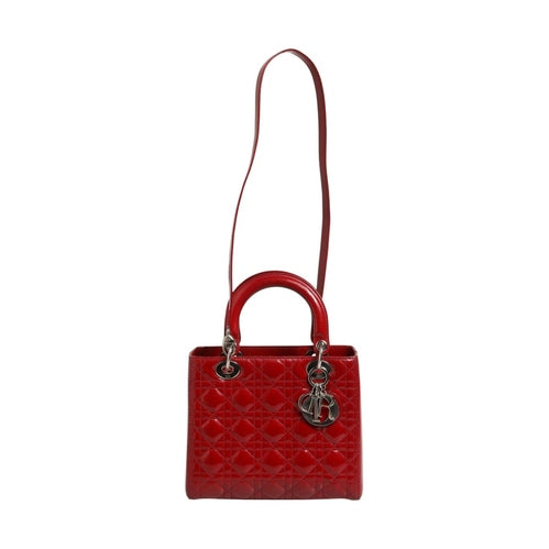 Christian Dior Cherry Red Patent Leather Cannage Quilting Small Lady Dior Bag