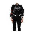 Dolce & Gabbana Black Satin Floral Embroidery Bomber Jacket