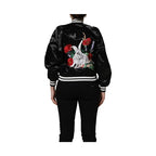 Dolce & Gabbana Black Satin Floral Embroidery Bomber Jacket