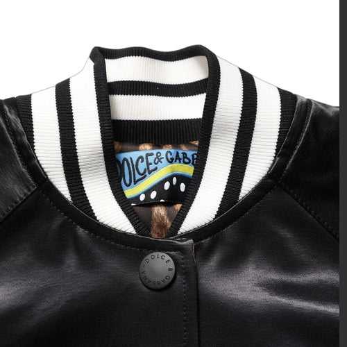Dolce & Gabbana Black Satin Floral Embroidery Bomber Jacket
