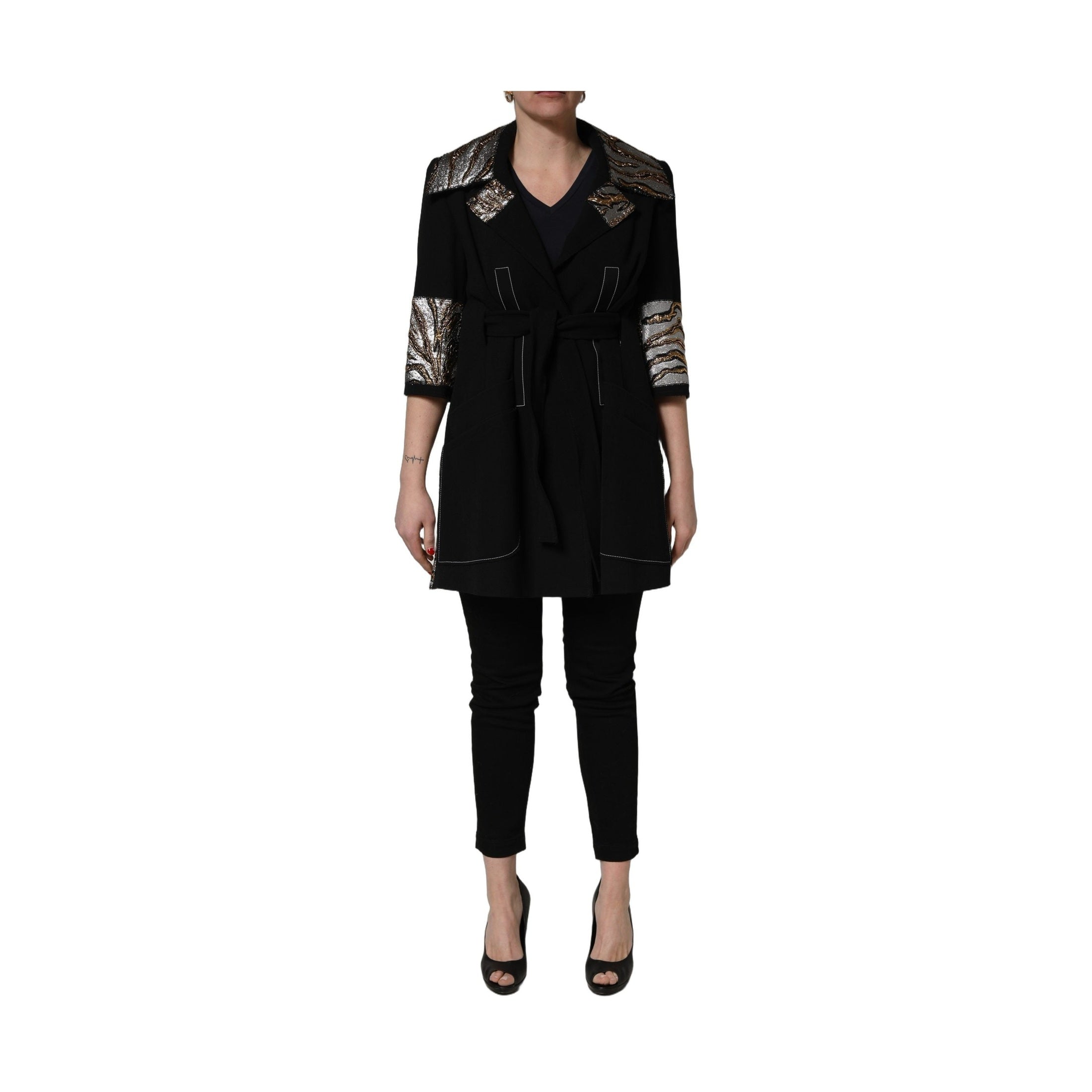 Dolce & Gabbana Black Single-Breasted Brocade Coat Jacket