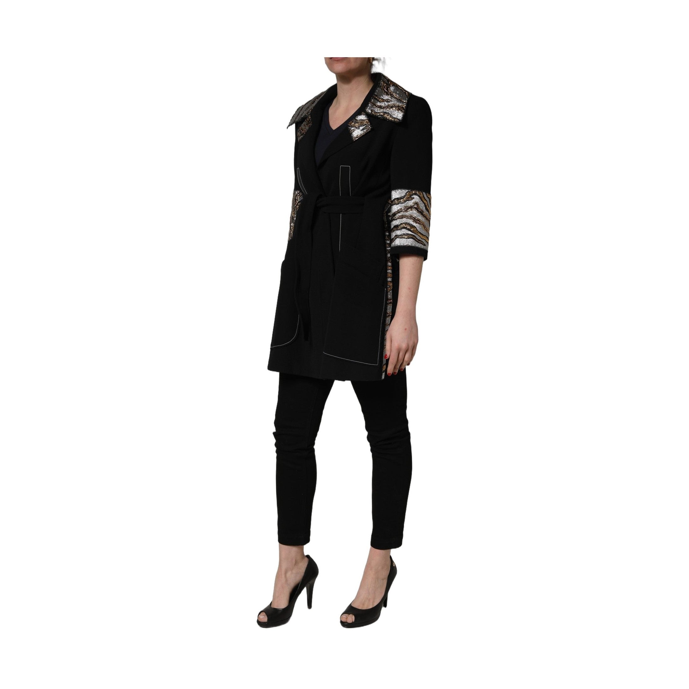 Dolce & Gabbana Black Single-Breasted Brocade Coat Jacket
