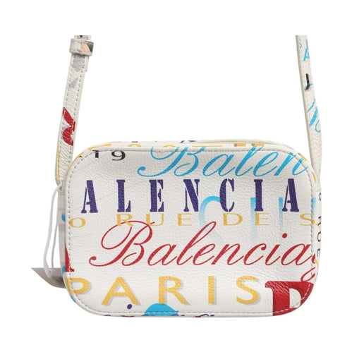 Balenciaga White Graffiti Print Leather Mini City Handbag