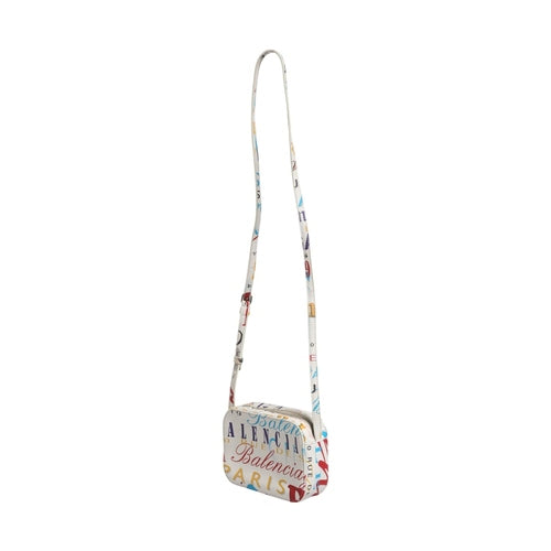 Balenciaga White Graffiti Print Leather Mini City Handbag