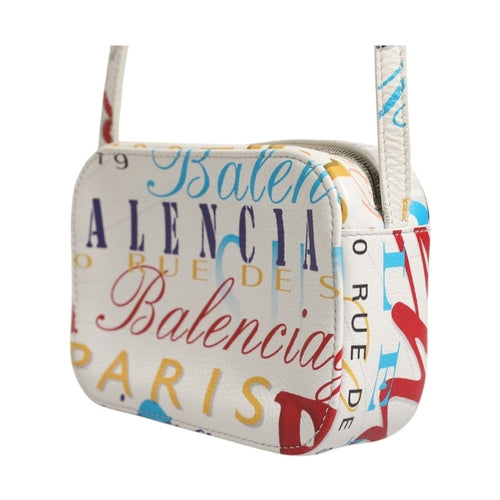 Balenciaga White Graffiti Print Leather Mini City Handbag