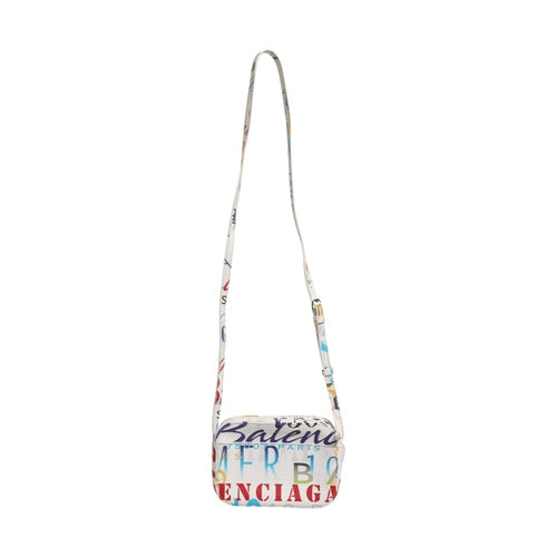 Balenciaga White Graffiti Print Leather Mini City Handbag