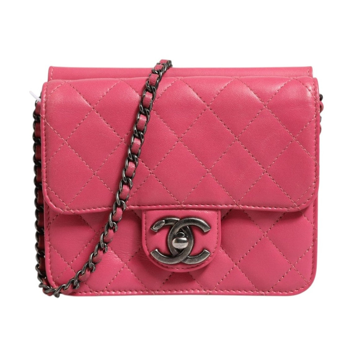 Chanel Pink Quilted Lambskin Leather Classic Square Mini Flap Bag