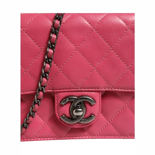 Chanel Pink Quilted Lambskin Leather Classic Square Mini Flap Bag
