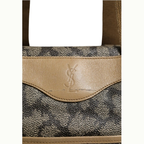 Saint Laurent Green and Brown Pattern Canvas Duffel Bag