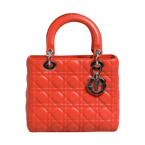 Christian Dior Orange Cannage Lambskin Leather Lady Dior Bag
