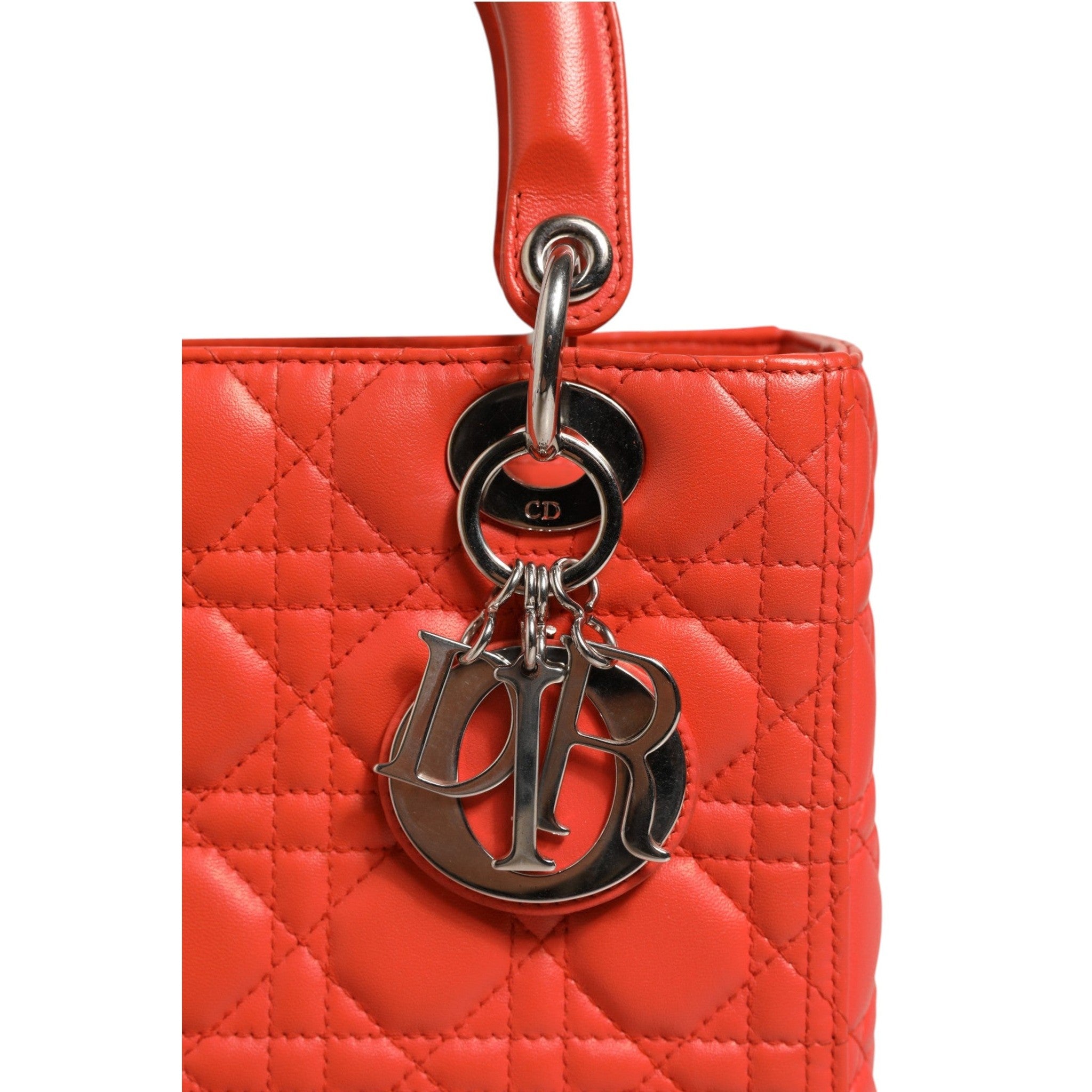 Christian Dior Orange Cannage Lambskin Leather Lady Dior Bag