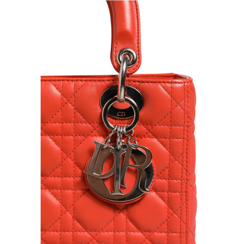 Christian Dior Orange Cannage Lambskin Leather Lady Dior Bag
