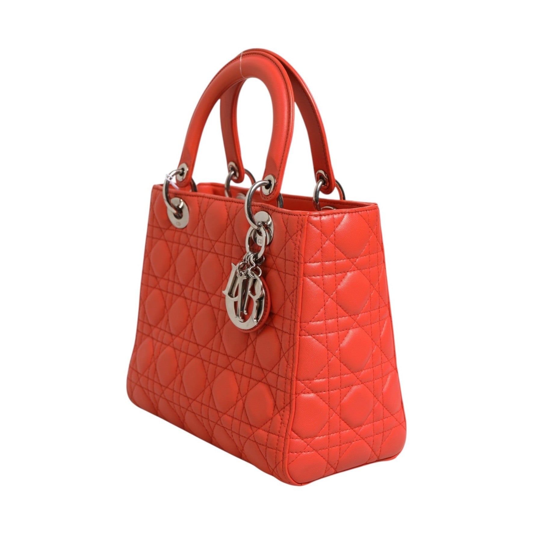 Christian Dior Orange Cannage Lambskin Leather Lady Dior Bag