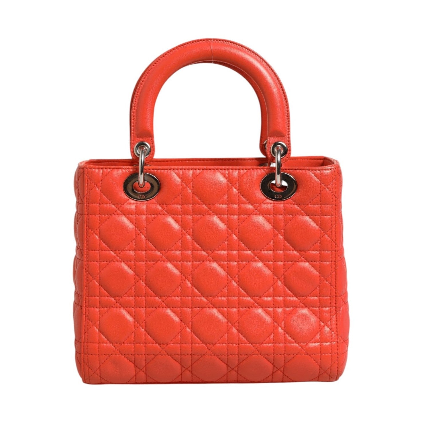 Christian Dior Orange Cannage Lambskin Leather Lady Dior Bag