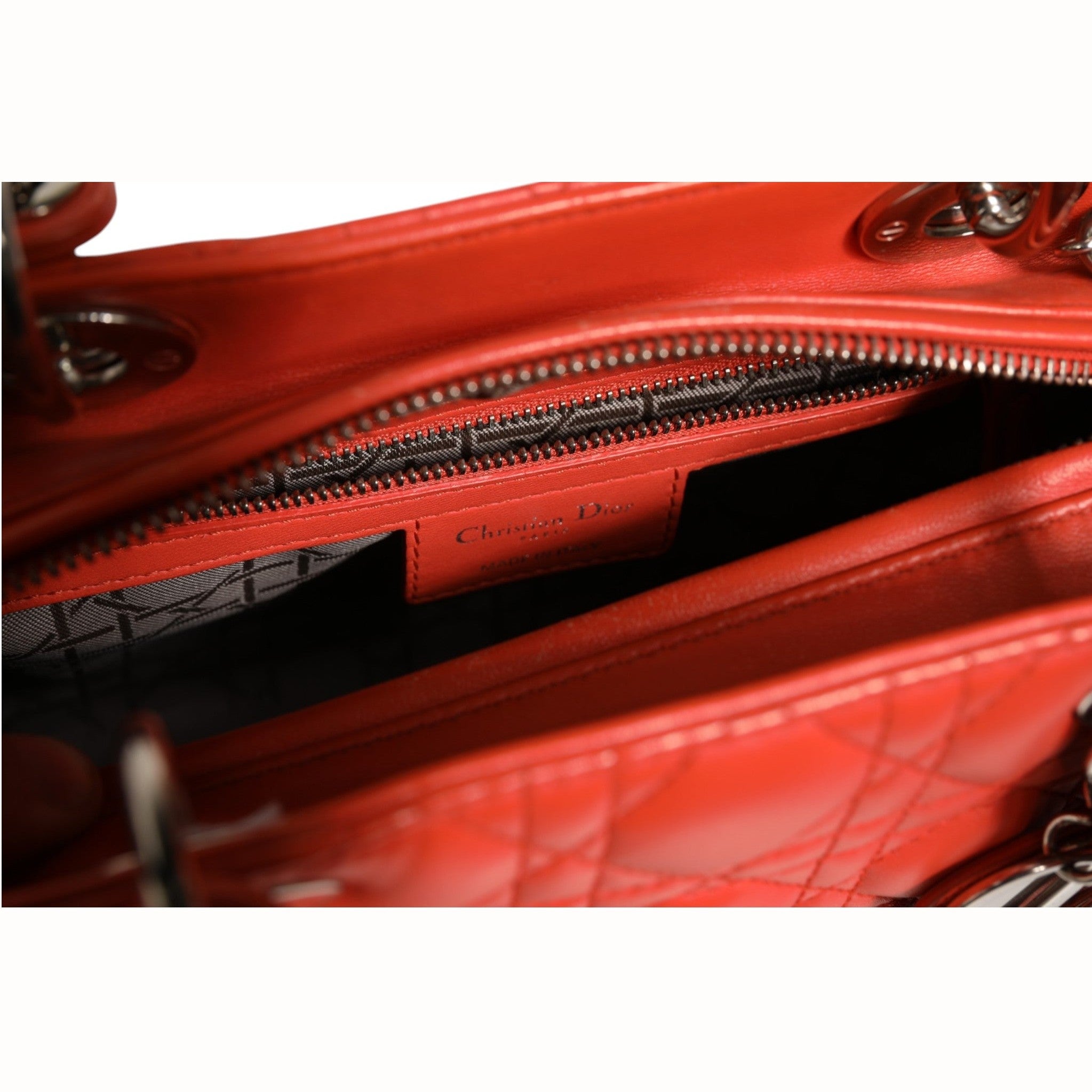 Christian Dior Orange Cannage Lambskin Leather Lady Dior Bag