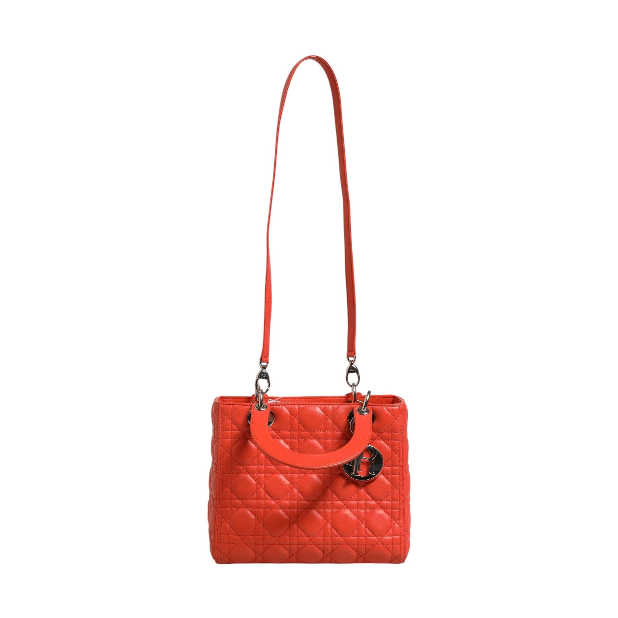 Christian Dior Orange Cannage Lambskin Leather Lady Dior Bag