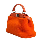 Fendi Orange Leather and Shearling Mini Peekaboo Top Handle Bag