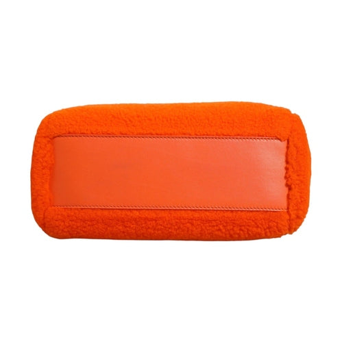 Fendi Orange Leather and Shearling Mini Peekaboo Top Handle Bag