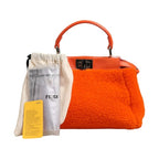 Fendi Orange Leather and Shearling Mini Peekaboo Top Handle Bag