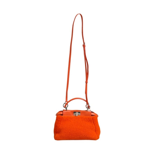 Fendi Orange Leather and Shearling Mini Peekaboo Top Handle Bag
