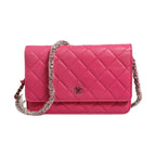 Chanel Pink Quilted Lambskin Wallet On Chain WOC Silver