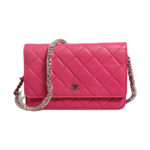 Chanel Pink Quilted Lambskin Wallet On Chain WOC Silver