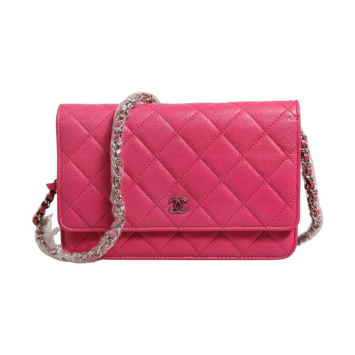 Chanel Pink Quilted Lambskin Wallet On Chain WOC Silver