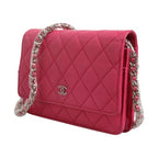 Chanel Pink Quilted Lambskin Wallet On Chain WOC Silver