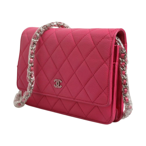 Chanel Pink Quilted Lambskin Wallet On Chain WOC Silver