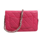 Chanel Pink Quilted Lambskin Wallet On Chain WOC Silver