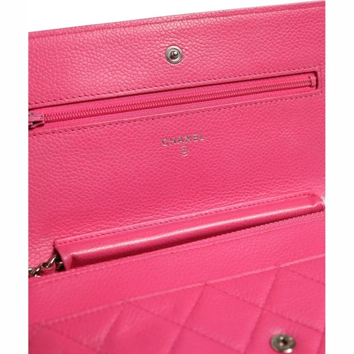 Chanel Pink Quilted Lambskin Wallet On Chain WOC Silver
