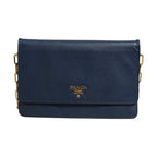 Prada Blue Saffiano Leather Wallet on Chain Clutch Bag