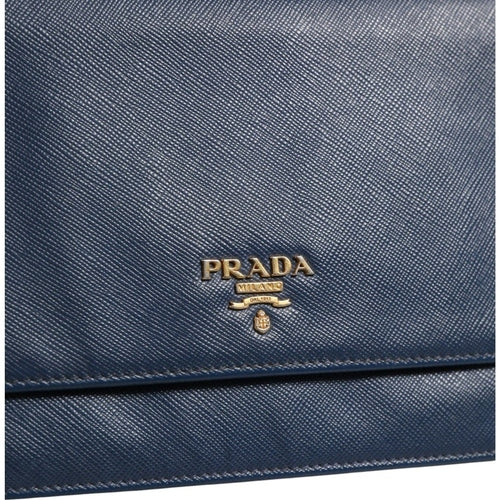 Prada Blue Saffiano Leather Wallet on Chain Clutch Bag