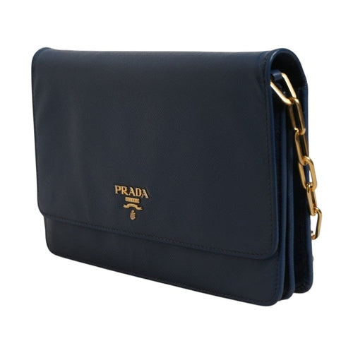 Prada Blue Saffiano Leather Wallet on Chain Clutch Bag