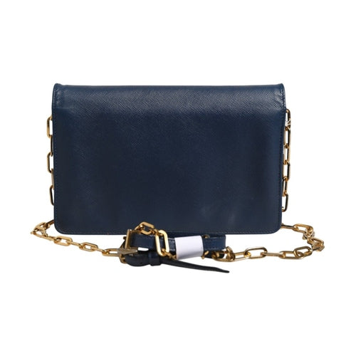 Prada Blue Saffiano Leather Wallet on Chain Clutch Bag