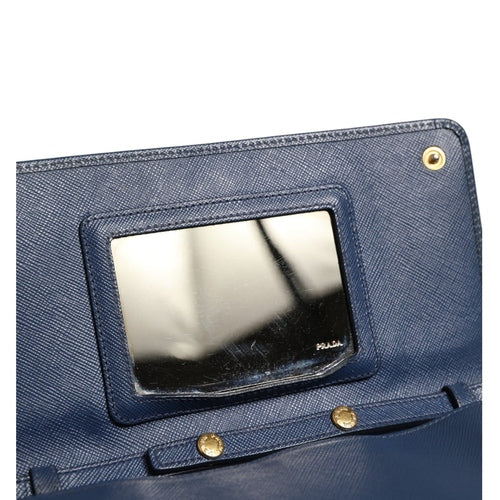 Prada Blue Saffiano Leather Wallet on Chain Clutch Bag