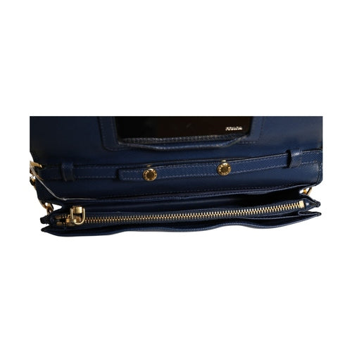 Prada Blue Saffiano Leather Wallet on Chain Clutch Bag