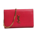 Saint Laurent Red Leather Monogram Wallet on Chain