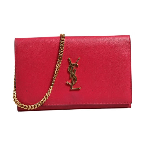 Saint Laurent Red Leather Monogram Wallet on Chain