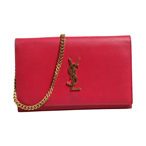 Saint Laurent Red Leather Monogram Wallet on Chain