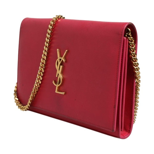 Saint Laurent Red Leather Monogram Wallet on Chain