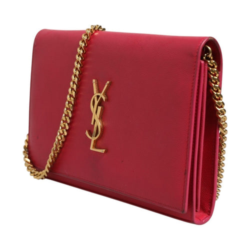 Saint Laurent Red Leather Monogram Wallet on Chain