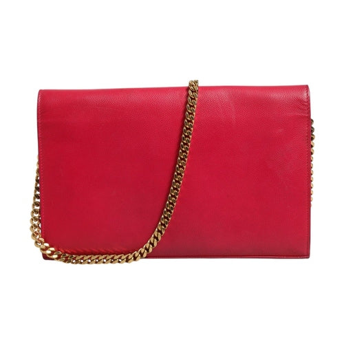 Saint Laurent Red Leather Monogram Wallet on Chain