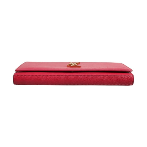 Saint Laurent Red Leather Monogram Wallet on Chain