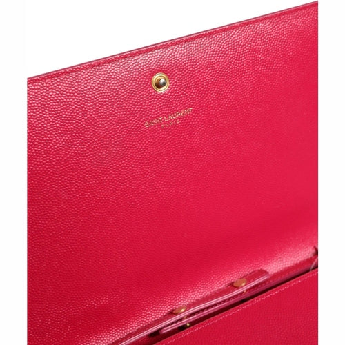 Saint Laurent Red Leather Monogram Wallet on Chain