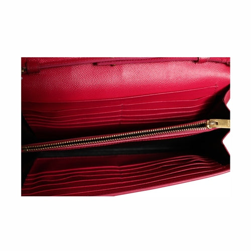 Saint Laurent Red Leather Monogram Wallet on Chain