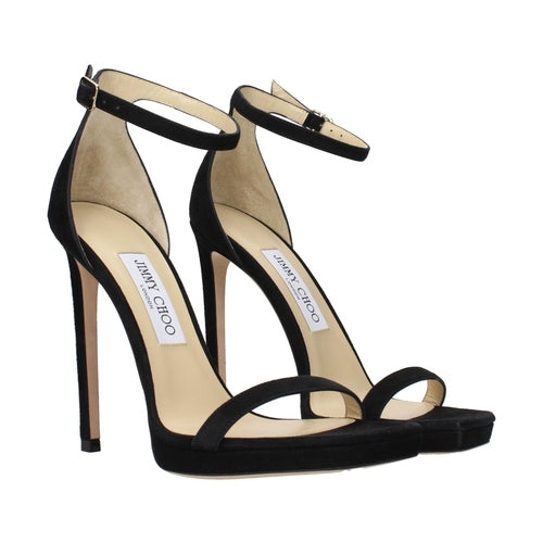 Jimmy Choo Black Leather Stiletto Heel Sandals
