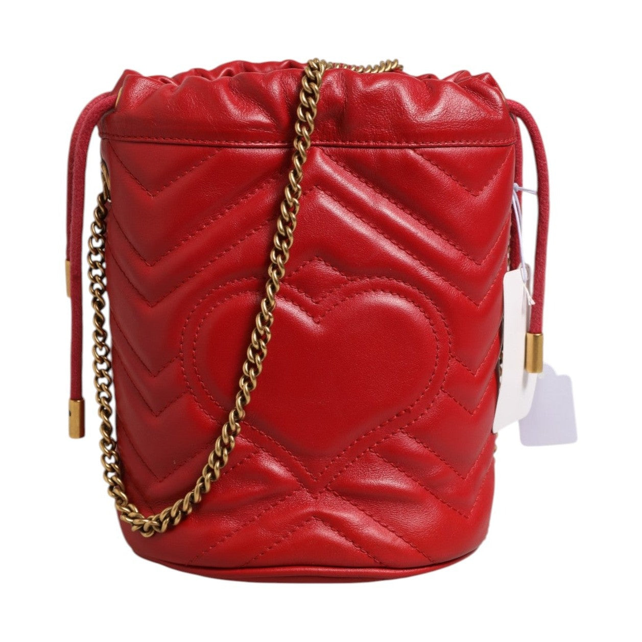 Gucci Red Chevron-quilted Calfskin Leather GG Marmont Bucket Bag